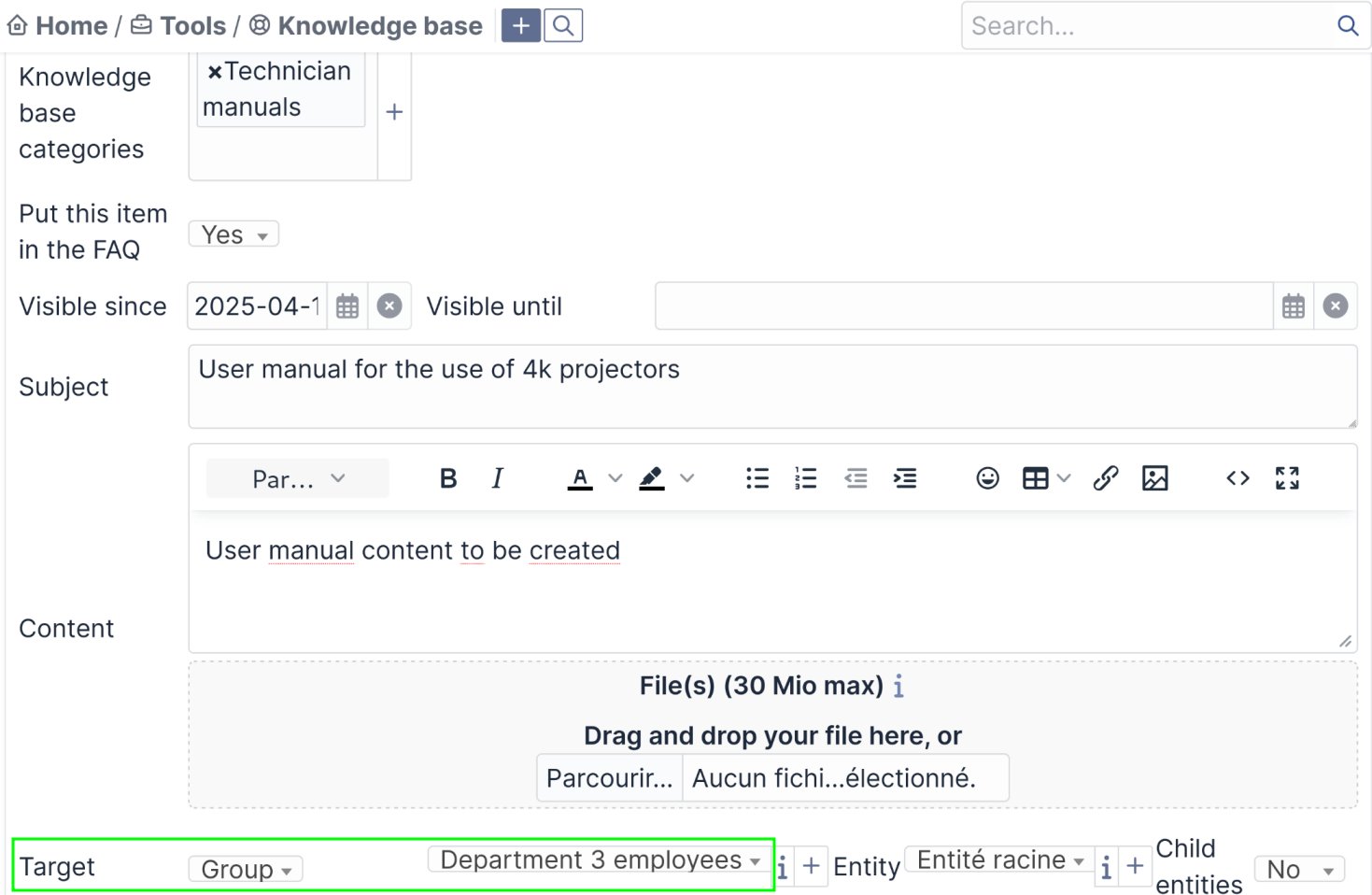 Bases documentaires ciblables par groupes et  liables &agrave; vos tickets