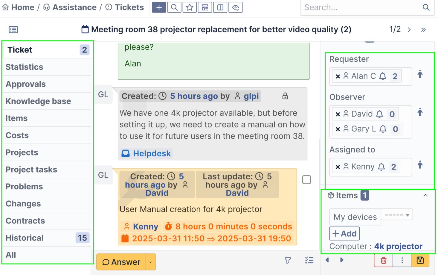 Liaison de tout type de ressources &agrave; vos tickets et attribuez des r&ocirc;les pour ses participants