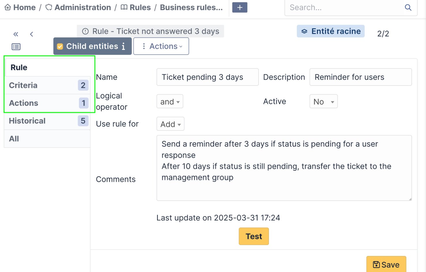 Actions automatis&eacute;es selon r&egrave;gles et conditions